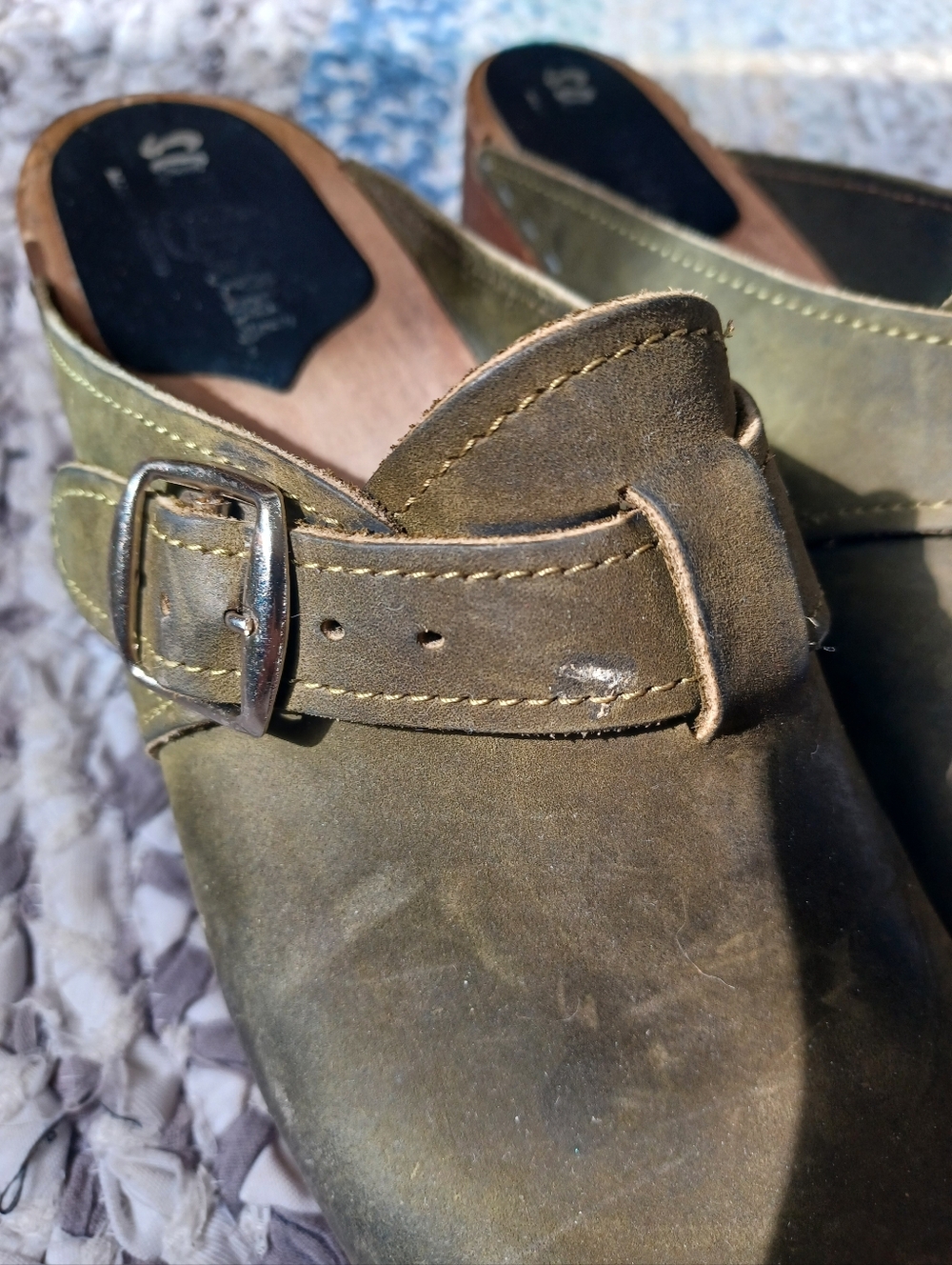 Sandgrens Olive Green Women's Leather Clog Heels Size 41 - Picture 7 of 8